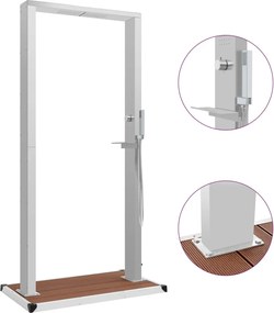 vidaXL Chuveiro para exterior com base WPC aço inoxidável