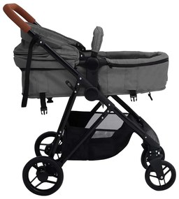 Carrinho de bebé 2-em-1 aço cinzento-claro e preto