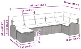 Conjunto de Sofás de Jardim 7 Peças com Almofadas Preto Rattan
