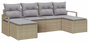 Conjunto de Sofá de Jardim com Almofadas Bege e Rattan Sintético - 6 P