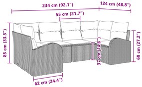 Conjunto de Sofá de Jardim 6 Peças com Almofadas Preto Rattan Sintétic