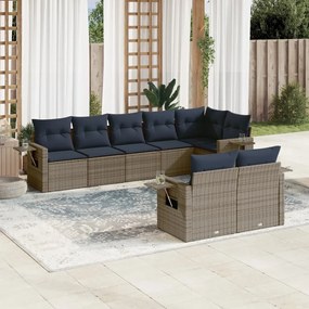 vidaXL 8 pcs conjunto sofás p/ jardim c/ almofadões vime PE cinzento