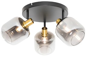 Foco de teto preto com dourado e vidro fumê 3 luzes - Zuzanna Moderno