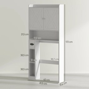 Móvel de casa de banho para colocar sobre a sanita 81,5 L x 19,6 P x 172 A cm, com armário com porta tipo celeiro, prateleira ajustável, compartimento