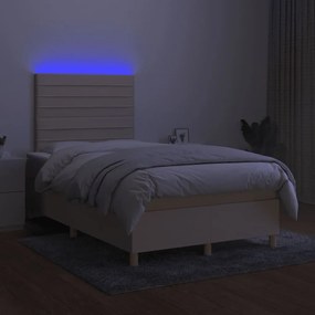 Cama box spring c/ colchão e LED 120x200 cm tecido cor creme