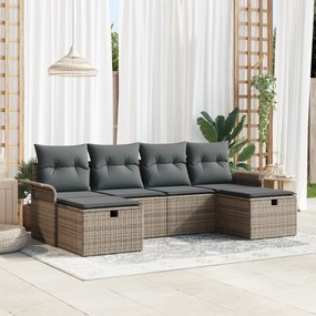 Conjunto de Sofá de Jardim de 6 Peças com Almofadas Cinza Rattan Sinté