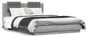 Estrutura de cama c/ cabeceira/luzes LED 120x200cm cinza sonoma