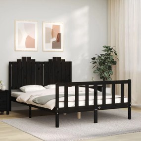 Estrutura de cama com cabeceira 140x190 cm madeira maciça preto