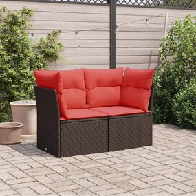 vidaXL Sofá de jardim com almofadas, 2 lugares, vime sintético marrom