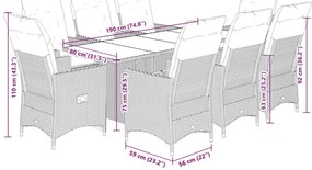 9 pcs conjunto de jantar p/ jardim com almofadões vime PE bege