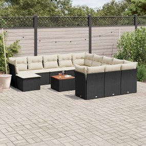 13 pcs conjunto de sofás de jardim com almofadões vime PE preto
