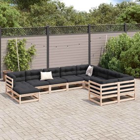 10 pcs conjunto sofás jardim c/ almofadões madeira pinho maciço