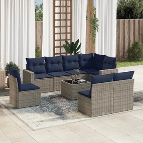 vidaXL 9 pcs conjunto sofás p/ jardim c/ almofadões vime PE cinzento