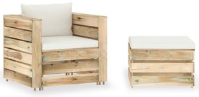 2 pcs conj. lounge jardim c/ almofadões madeira impreg. verde