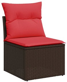 9 pcs conj. sofás jardim c/ almofadões vime PE/acácia castanho