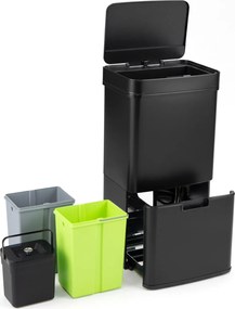 Caixote Lixo de Cozinha, 42 x 32-58 x 84-110 cm, Sensor de Movimento, Preto