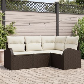 Conjunto de Sofá de Jardim de 4 Peças com Almofadas Vime Poliéster Mar