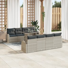 Conjunto de Sofá de Jardim vidaXL de 9 Peças com Almofadas Cinzento Cl