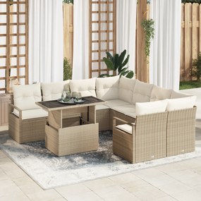 Conjunto de Sofás para Jardim vidaXL 9 Peças com Almofadas Bege Polirr