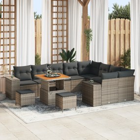 Conjunto de Sofá de Jardim de 12 Peças com Almofadas Cinza Rattan PE Acácia
