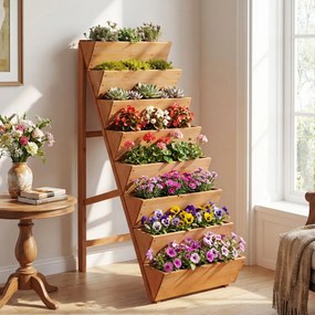 Floreira vertical 101 x 60,5 x 150 cm em degraus de madeira de abeto com 8 vasos para ervas aromáticas, legumes e flores – terraço, varanda, madeira