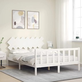 Estrutura de cama com cabeceira 140x190cm madeira maciça branco