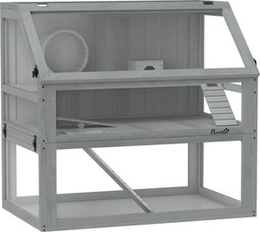 PawHut Gaiola para Hamster em Madeira, 3 Andares com Subsolo Profundo, Camadas Removíveis, Para Pequenos Animais, 80x50x76cm, Cinza Claro | Aosom Portugal