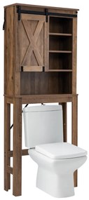 Armario de Armazenamento Sobre a sanita com porta deslizante Prateleiras ajustáveis ​ 67 x 25 x 172 cm para casa de banho Castanho
