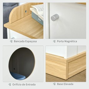 Casa para Gatos de Madeira Móvel Caixa de Areia para Gatos 2 em 1 com Bancada de Armazenamento Porta e Orifício de Entrada Lateral 48,5x53x67cm Branco
