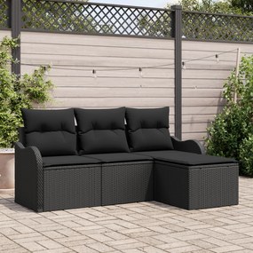 Conjunto de Sofá de Jardim 4 Peças com Almofadas Rattan Preto