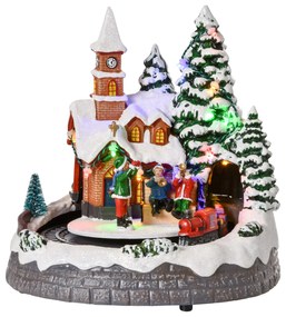 HOMCOM Aldeia de Natal com Luzes LED Trem Giratório e Música Decoração de Natal 19,3x17,9x20,2cm Multicor