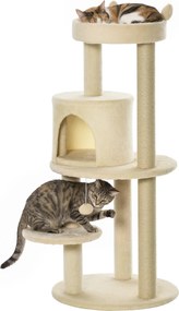 PawHut Árvore Arranhador Gatos Plataforma Caverna Postes Sisal Bola Suspensa 48x48x104 cm Bege | Aosom Portugal