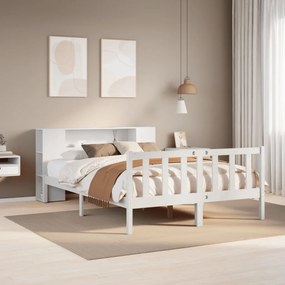 vidaXL Cama com estante sem colchão 120x200 cm pinho maciço branco