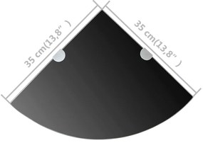 Prateleiras canto 2 pcs suportes cromados 35x35cm vidro preto
