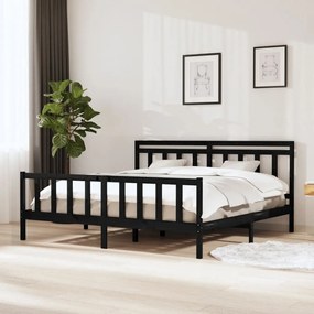 vidaXL Estrutura de cama 200x200 cm madeira maciça preto