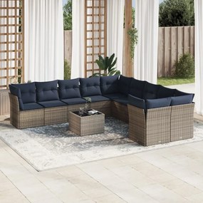 vidaXL 11 pcs conjunto sofás de jardim c/ almofadões vime PE cinzento