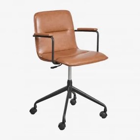 Seifert Cadeira De Escritório Com Rodas E Apoios De Braços Negro & Couro Sintético Canela & Pelé Sintética - Sklum