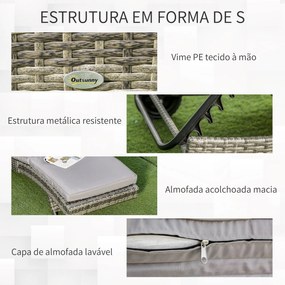 Espreguiçadeira de Vime Reclinável Espreguiçadeira de Jardim com Forma
