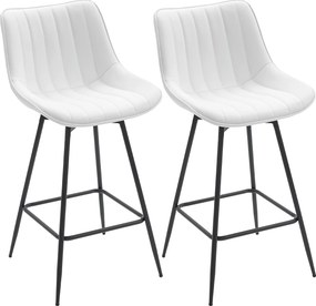 HOMCOM Conjunto de 2 Bancos de Bar Giratórios com Encosto Curvado e Apoio para os Pés Estofados em PU 47x54,5x97,5 cm Branco | Aosom Portugal