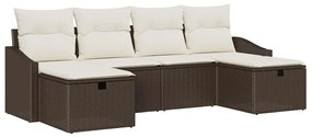 Conjunto de Sofá de Jardim de 6 Peças com Almofadas em Vime PE Castanh