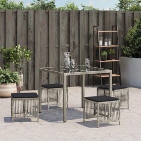 Bancos jardim c/ almofadões 4pcs 41x41x36cm vime PE cinza-claro