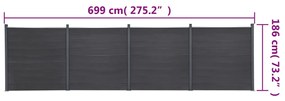 Conjunto de painéis de vedação 699x186 cm WPC cinzento