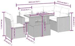6 pcs conjunto sofás de jardim com almofadões vime cinzento