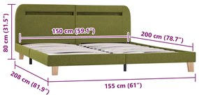 Estrutura de cama com LED sem colchão 150x200 cm tecido verde