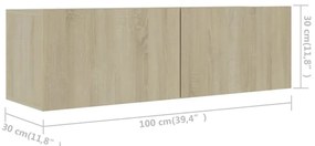 6 pcs conjunto móveis de TV derivados madeira carvalho sonoma