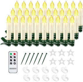 Conjunto de 30 velas LED para árvore de Natal, branco quente, com comando remoto