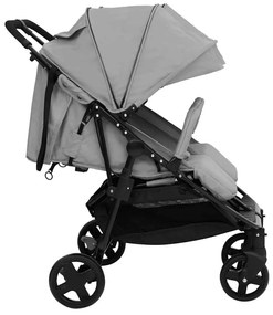 Carrinho de bebé para gémeos aço cinzento-claro e preto