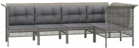 5 pcs conjunto lounge de jardim c/ almofadões vime PE cinzento