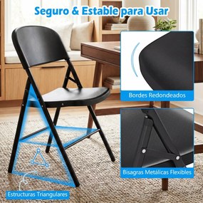 Conjunto 6 Cadeiras dobráveis de plástico para uso comercial (MESA NÃO INCLUIDA), com encosto e Estrutura metálica, para interior e exterior, escritór