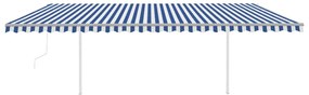 Toldo retrátil automático com postes 6x3 m azul e branco